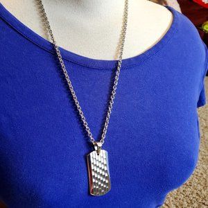 Stainless Steel Checker Rectangle Pendant Necklace Casual Women Fashion Design